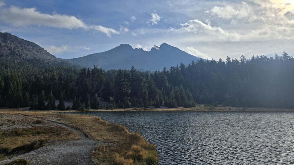 Broken Top seen from Green Lakes basin, with the smallest Green Lake to the right of the path